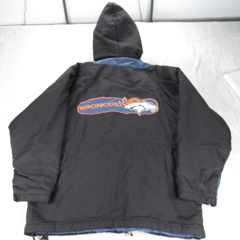 Denver Broncos Jacket Mens Medium Black G III & Carl Banks Hoodedd Zip Parka VTG